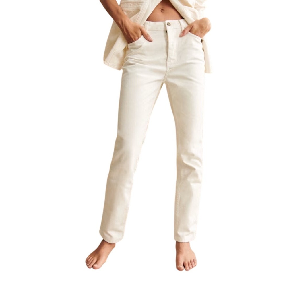 Sezane Jeans Cream 26 Strait Leg High Waisted Organic Cotton Fall  Minimal Chic